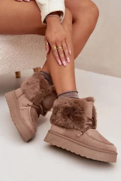 Damskie Big Star Shoes Śniegowce Damskie Na Platformie Z Futerkiem I Wiązaniem Big Star SS274114 Beżowe