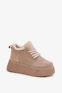 Hot Boto Śniegowce Damskie Na Platformie Z Futerkiem Typu Baranek Beżowe Luma