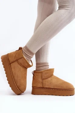 Damskie Boto Śniegowce Damskie Na Platformie Ocieplane Futerkiem Camel Xamella