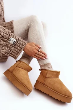 Damskie Boto Śniegowce Damskie Na Platformie Ocieplane Futerkiem Camel Xamella