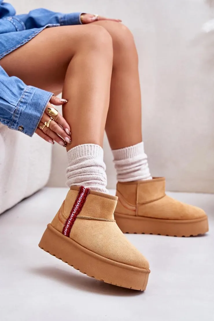 Damskie Boto Śniegowce Damskie Na Platformie Ocieplane Camel Lomessa