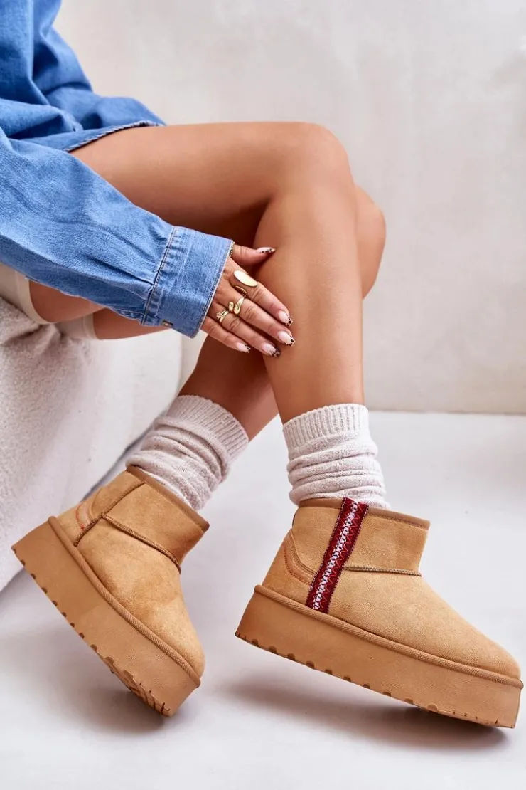 Damskie Boto Śniegowce Damskie Na Platformie Ocieplane Camel Lomessa