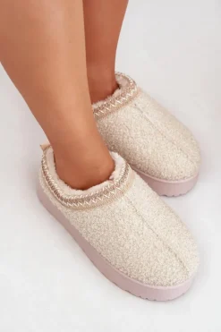 Clearance Boto Śniegowce Damskie Na Platformie Z Haftem Jasnobeżowe Tirissa