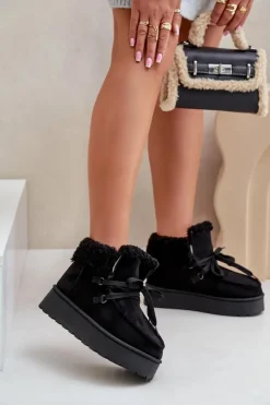 Boto Śniegowce Damskie*Śniegowce Damskie Na Platformie Z Futerkiem Typu Branek Czarne Ciabellae Czarny