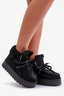 Boto Śniegowce Damskie*Śniegowce Damskie Na Platformie Z Futerkiem Typu Branek Czarne Ciabellae Czarny