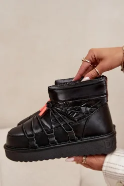 Damskie D.Franklin Śniegowce Damskie Na Platformie DFSH370020 Czarne