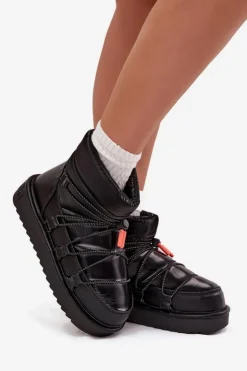 Damskie D.Franklin Śniegowce Damskie Na Platformie DFSH370020 Czarne