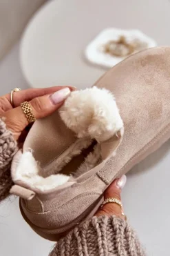 Hot Boto Śniegowce Damskie Na Platformie Z Elastycznymi Wstawkami Jasnobeżowe Rialine