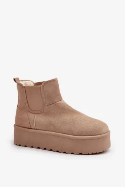 Hot Boto Śniegowce Damskie Na Platformie Z Elastycznymi Wstawkami Jasnobeżowe Rialine