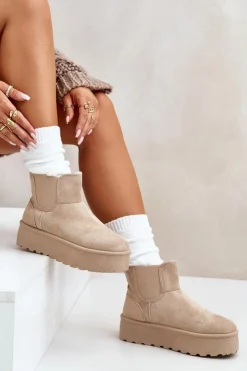 Hot Boto Śniegowce Damskie Na Platformie Z Elastycznymi Wstawkami Jasnobeżowe Rialine