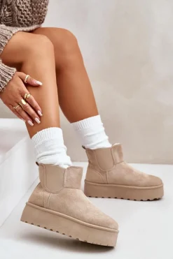 Hot Boto Śniegowce Damskie Na Platformie Z Elastycznymi Wstawkami Jasnobeżowe Rialine