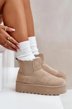 Hot Boto Śniegowce Damskie Na Platformie Z Elastycznymi Wstawkami Jasnobeżowe Rialine