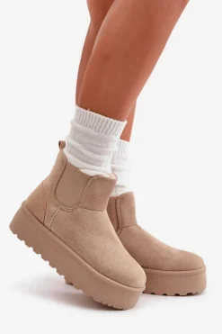 Hot Boto Śniegowce Damskie Na Platformie Z Elastycznymi Wstawkami Jasnobeżowe Rialine