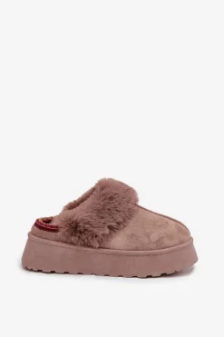 New Boto Śniegowce Damskie Na Platformie Z Futerkiem I Haftem Ciemnobeżowe Querina Beżowy