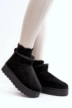 Boto Śniegowce Damskie*Śniegowce Damskie Na Platformie Ocieplane Futerkiem Czarne Xamella Czarny