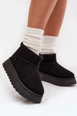 Sale Boto Śniegowce Damskie Na Platformie Ocieplane Futerkiem Czarne Vesirae Czarny