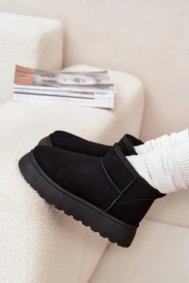 Sale Boto Śniegowce Damskie Na Platformie Ocieplane Futerkiem Czarne Vesirae Czarny