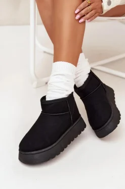 Sale Boto Śniegowce Damskie Na Platformie Ocieplane Futerkiem Czarne Vesirae Czarny