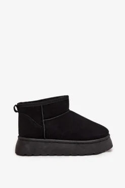 Sale Boto Śniegowce Damskie Na Platformie Ocieplane Futerkiem Czarne Vesirae Czarny