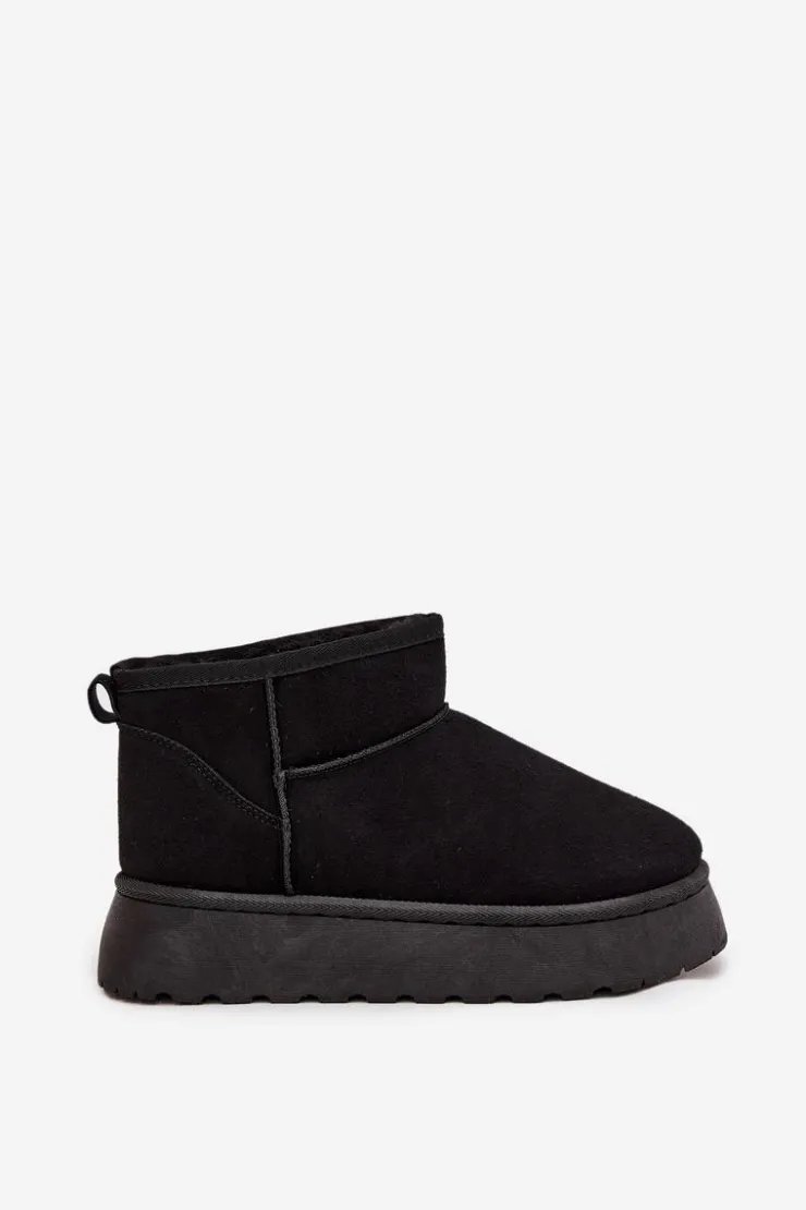 Sale Boto Śniegowce Damskie Na Platformie Ocieplane Futerkiem Czarne Vesirae Czarny