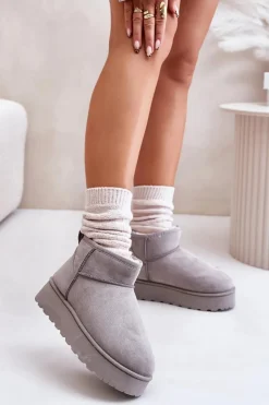 Damskie Boto Śniegowce Damskie Na Platformie Ocieplane Futerkiem Szare Xamella