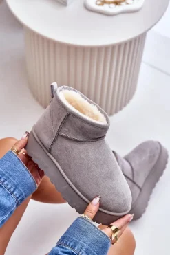 Damskie Boto Śniegowce Damskie Na Platformie Ocieplane Futerkiem Szare Xamella