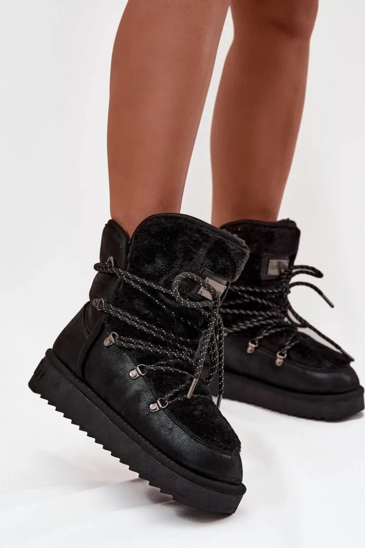 D.Franklin Śniegowce Damskie*Śniegowce Damskie Na Platformie Z Futerkiem DFSH37005 Czarne