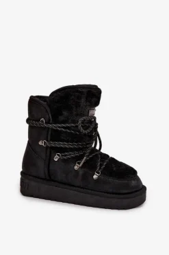 D.Franklin Śniegowce Damskie*Śniegowce Damskie Na Platformie Z Futerkiem DFSH37005 Czarne