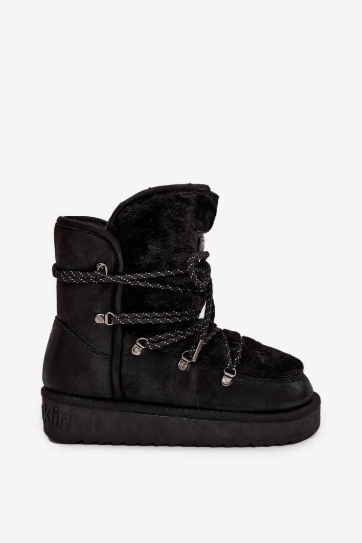 D.Franklin Śniegowce Damskie*Śniegowce Damskie Na Platformie Z Futerkiem DFSH37005 Czarne