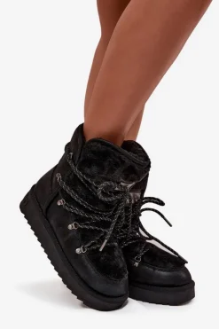 D.Franklin Śniegowce Damskie*Śniegowce Damskie Na Platformie Z Futerkiem DFSH37005 Czarne