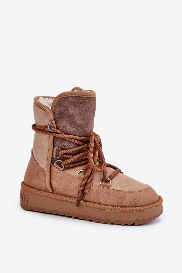 Clearance D.Franklin Śniegowce Damskie Na Platformie Z Wiązaniem DFSH370013 Camel