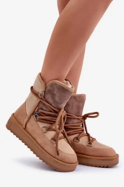 Clearance D.Franklin Śniegowce Damskie Na Platformie Z Wiązaniem DFSH370013 Camel