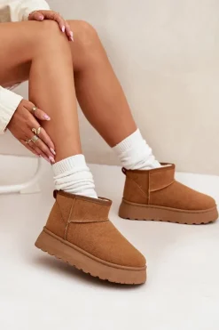 Boto Śniegowce Damskie*Śniegowce Damskie Na Platformie Ocieplane Futerkiem Camel Vesirae Brązowy