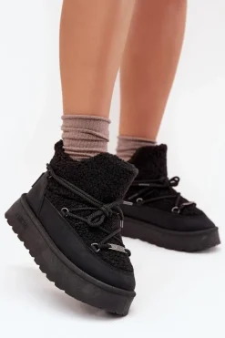 Damskie Big Star Shoes Śniegowce Damskie Na Platformie Z Futerkiem Typu Baranek Big Star SS274109 Czarne