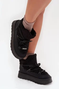 Damskie Big Star Shoes Śniegowce Damskie Na Platformie Z Futerkiem Typu Baranek Big Star SS274109 Czarne