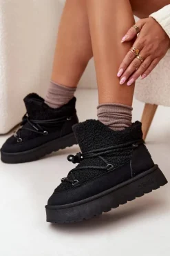 Damskie Big Star Shoes Śniegowce Damskie Na Platformie Z Futerkiem Typu Baranek Big Star SS274109 Czarne