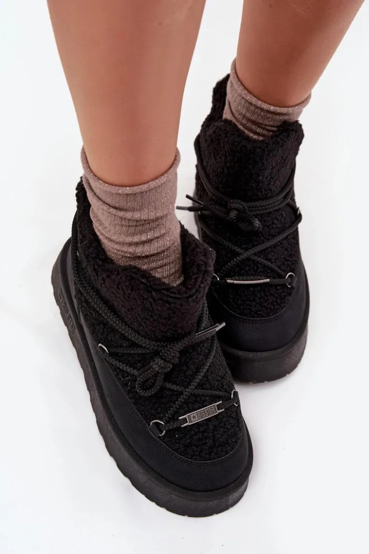 Damskie Big Star Shoes Śniegowce Damskie Na Platformie Z Futerkiem Typu Baranek Big Star SS274109 Czarne