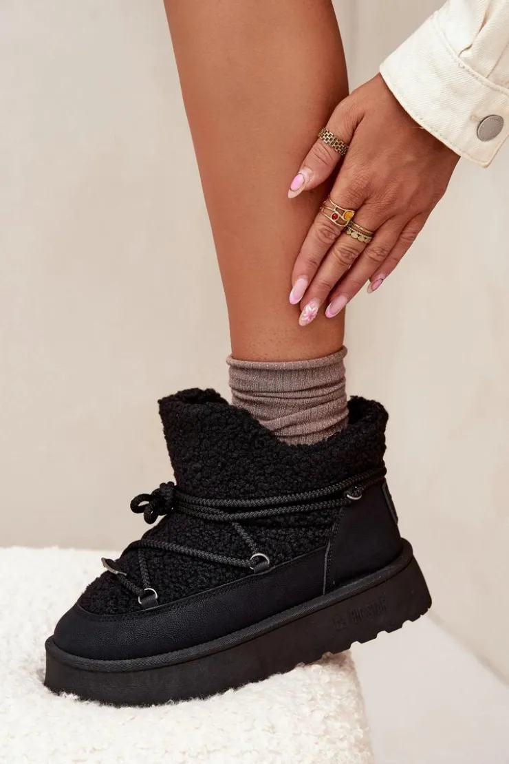 Damskie Big Star Shoes Śniegowce Damskie Na Platformie Z Futerkiem Typu Baranek Big Star SS274109 Czarne