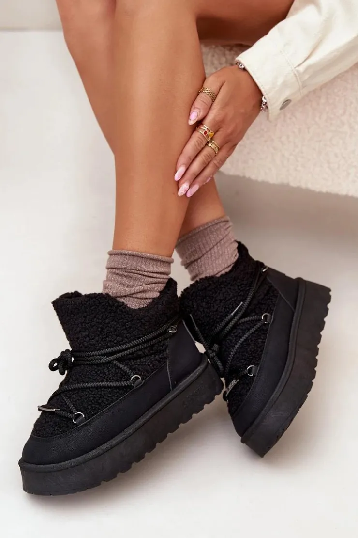 Damskie Big Star Shoes Śniegowce Damskie Na Platformie Z Futerkiem Typu Baranek Big Star SS274109 Czarne