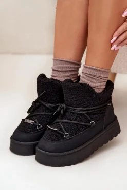 Damskie Big Star Shoes Śniegowce Damskie Na Platformie Z Futerkiem Typu Baranek Big Star SS274109 Czarne