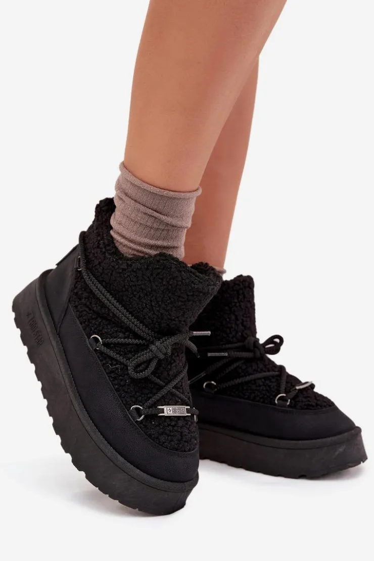 Damskie Big Star Shoes Śniegowce Damskie Na Platformie Z Futerkiem Typu Baranek Big Star SS274109 Czarne