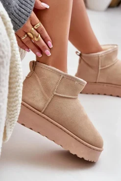 Boto Śniegowce Damskie Na Platformie Ocieplane Futerkiem Beżowe Xamella Beżowy