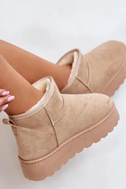 Boto Śniegowce Damskie Na Platformie Ocieplane Futerkiem Beżowe Xamella Beżowy