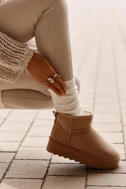 Boto Śniegowce Damskie Na Platformie Ocieplane Futerkiem Beżowe Xamella Beżowy