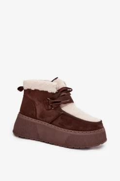 Damskie Boto Śniegowce Damskie Na Platformie Z Futerkiem Brązowe Florivelle