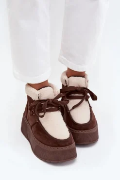 Damskie Boto Śniegowce Damskie Na Platformie Z Futerkiem Brązowe Florivelle