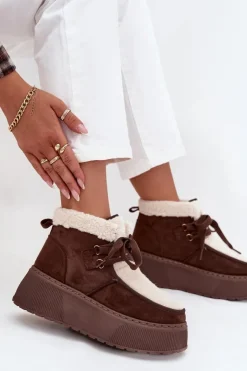 Damskie Boto Śniegowce Damskie Na Platformie Z Futerkiem Brązowe Florivelle
