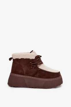 Damskie Boto Śniegowce Damskie Na Platformie Z Futerkiem Brązowe Florivelle