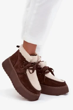 Damskie Boto Śniegowce Damskie Na Platformie Z Futerkiem Brązowe Florivelle