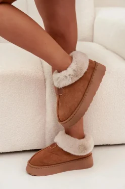 Damskie Boto Śniegowce Damskie Na Platformie Z Futerkiem Camel Calyra